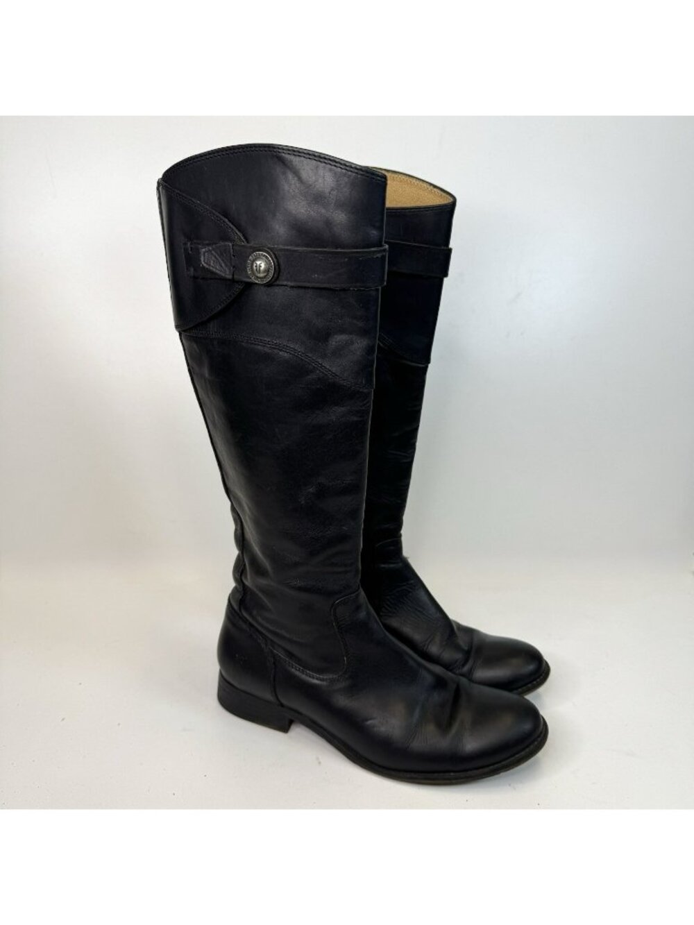 Frye Molly Button Tall Riding Boots Women Size 8.5 Black Leather Knee Equestrian